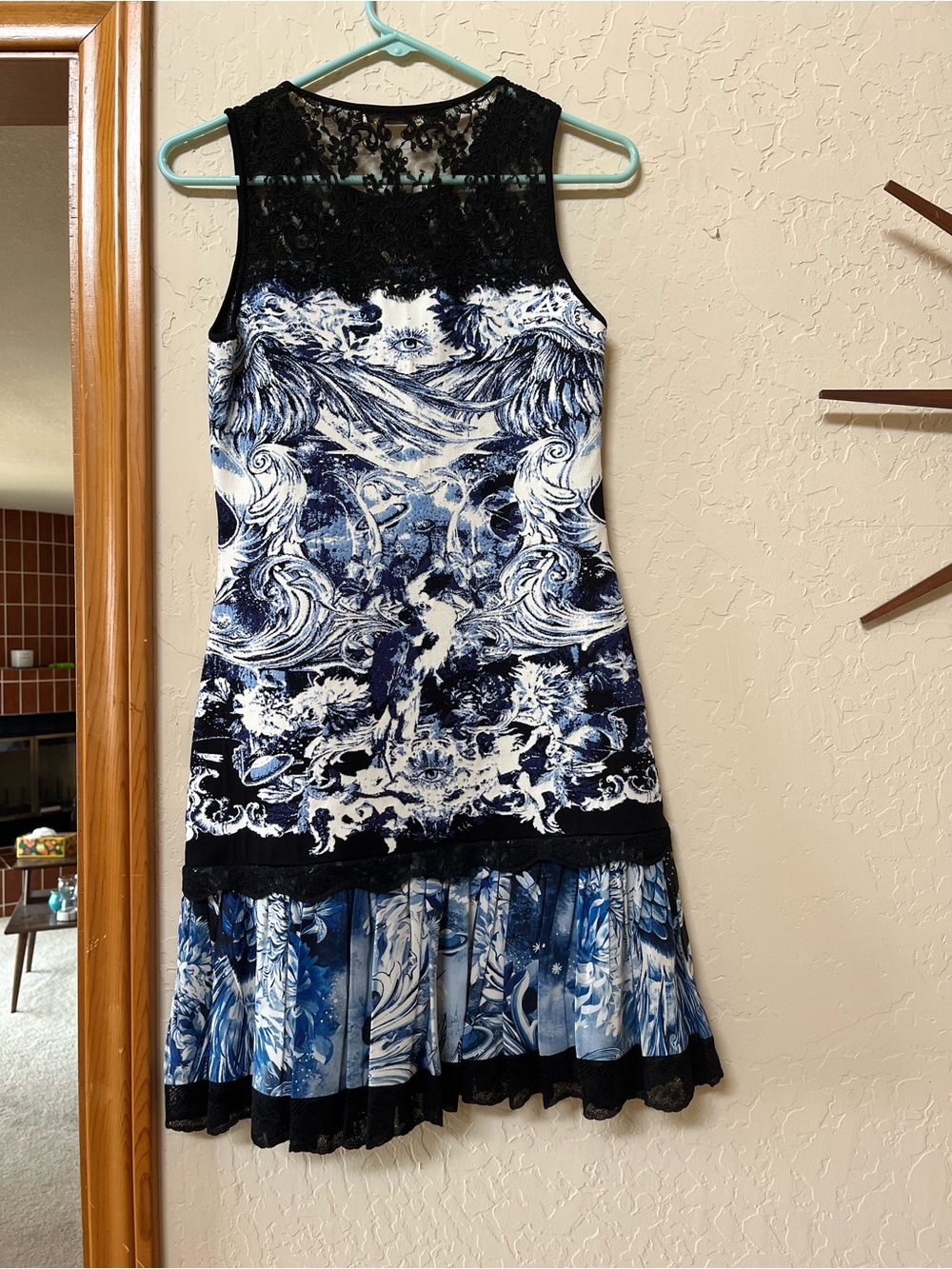 Roberto Cavalli Blue and Black Lace Yoke Mini Dress - Picture 3 of 5